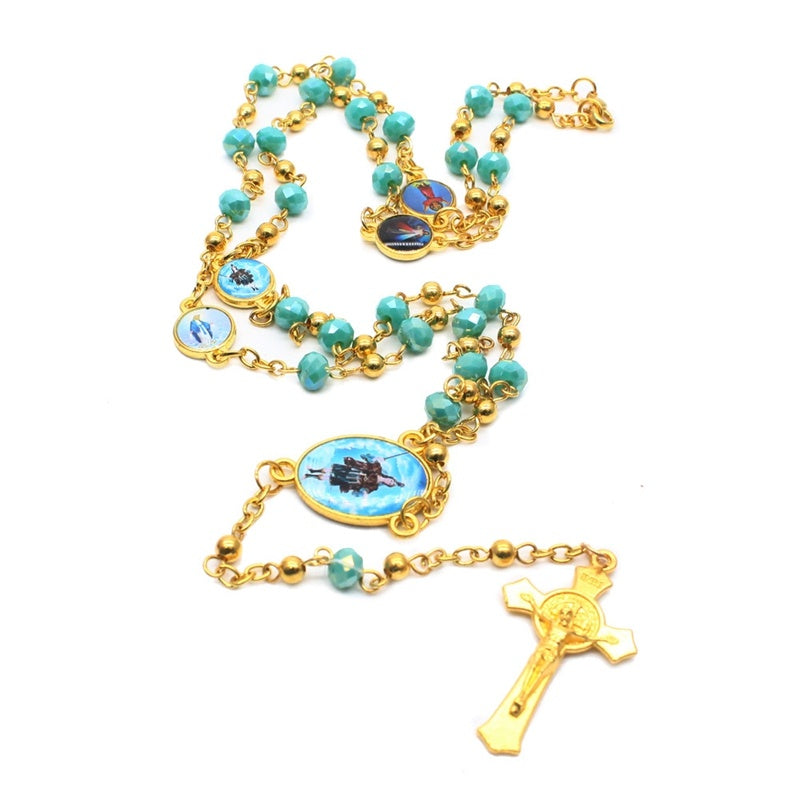 QIGO Crystal Rosary Necklace For Women Long Gold Cross Pendant Religious Jewelry QIGO Crystal Rosary Necklace For Women Long Gold Cross Pendant Religious Jewelry